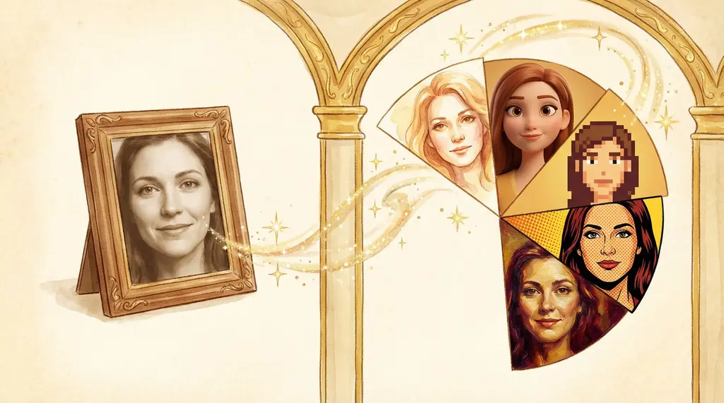 Transformación de una foto real en ilustración artística de cuento personalizado con diferentes estilos