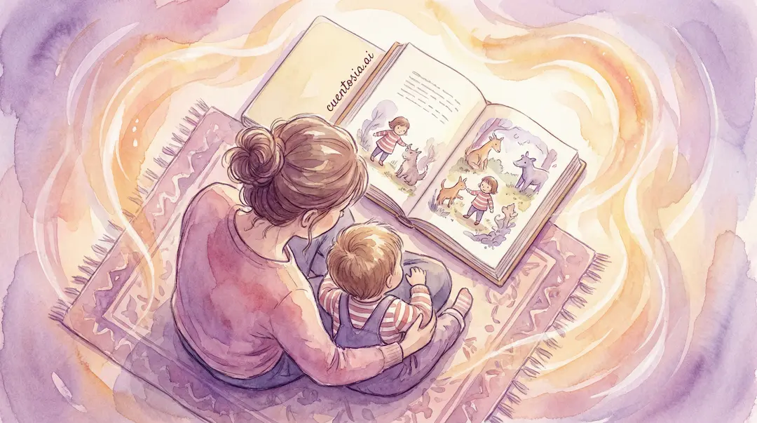 Madre e hijo leyendo cuento CuentosIA — vínculo emocional y ciencia de la personalización