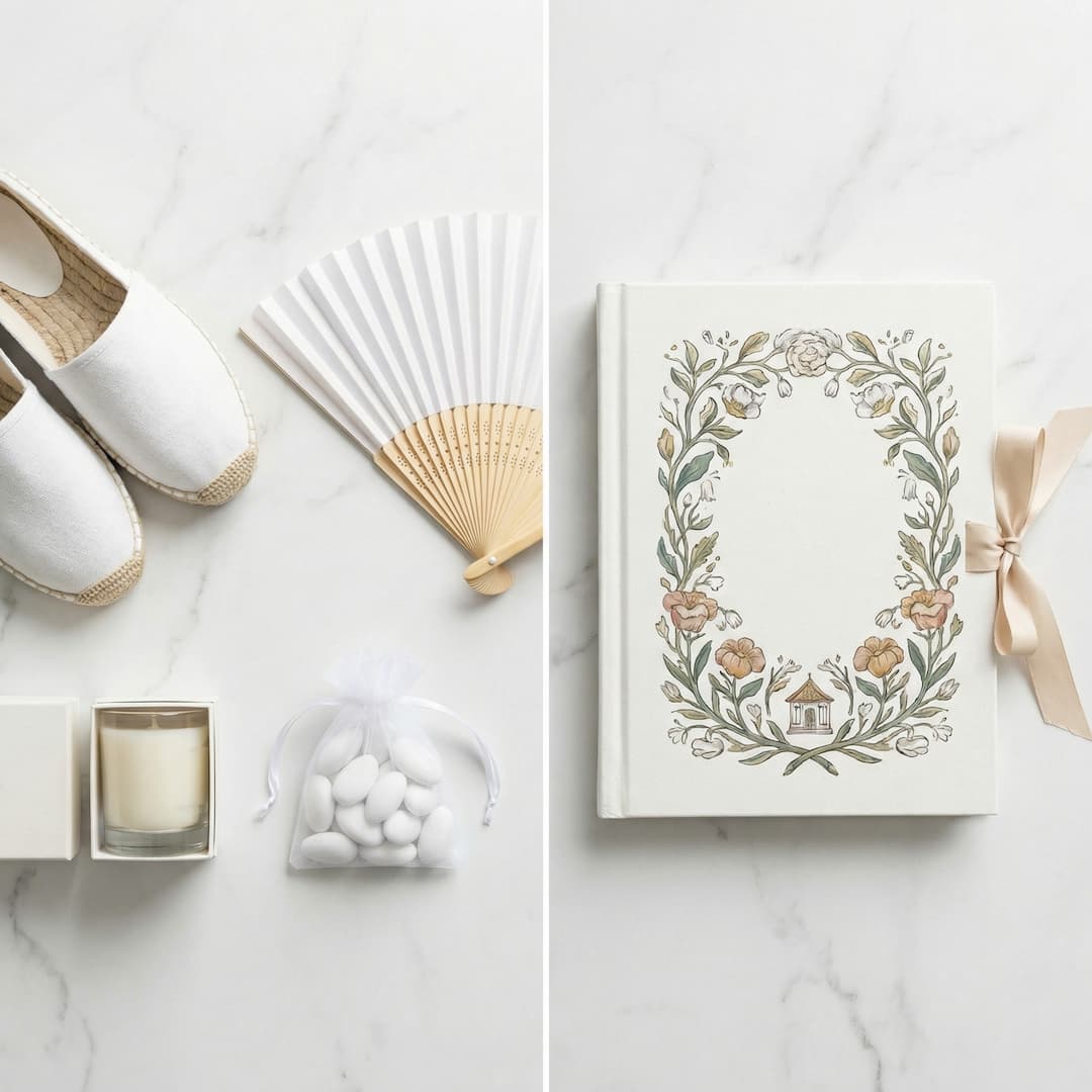 Comparativa visual: detalles de boda genéricos versus cuento personalizado premium