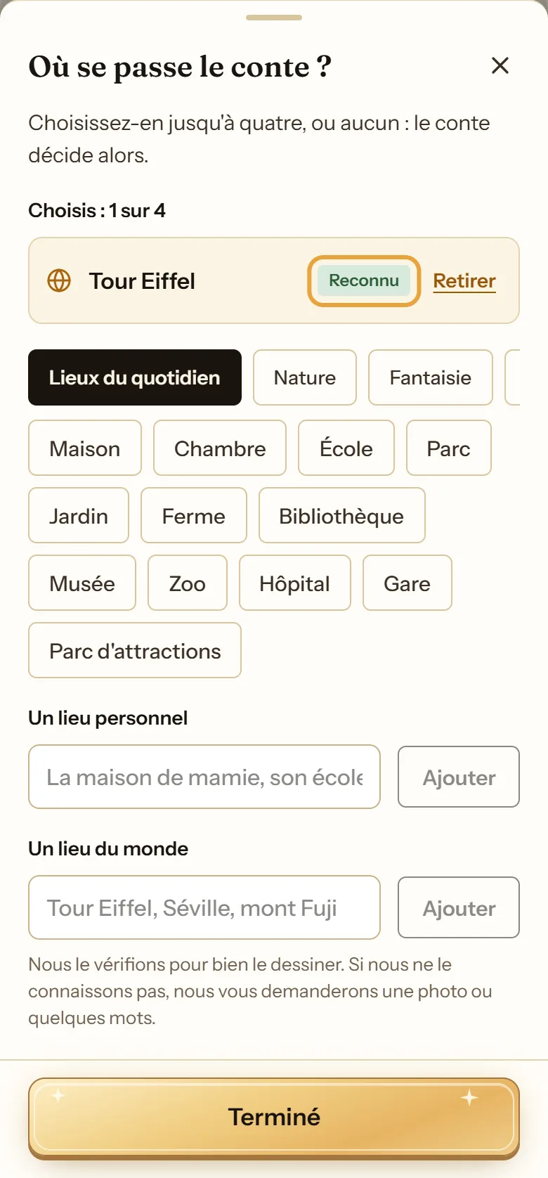 Lieu réel Tour Eiffel ajouté sur cuentosIA avec la mention Reconnu
