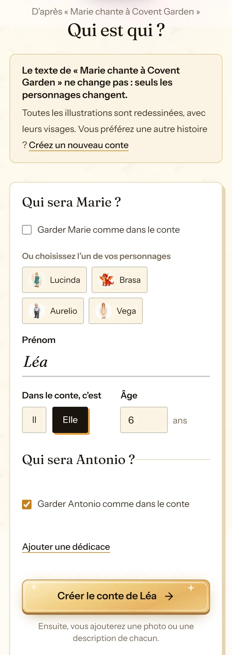 Écran « Qui est qui ? » de cuentosIA pour choisir qui joue chaque rôle en recréant une histoire