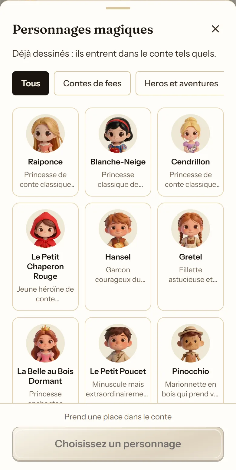 Galerie des personnages magiques de cuentosIA à ajouter à l'histoire