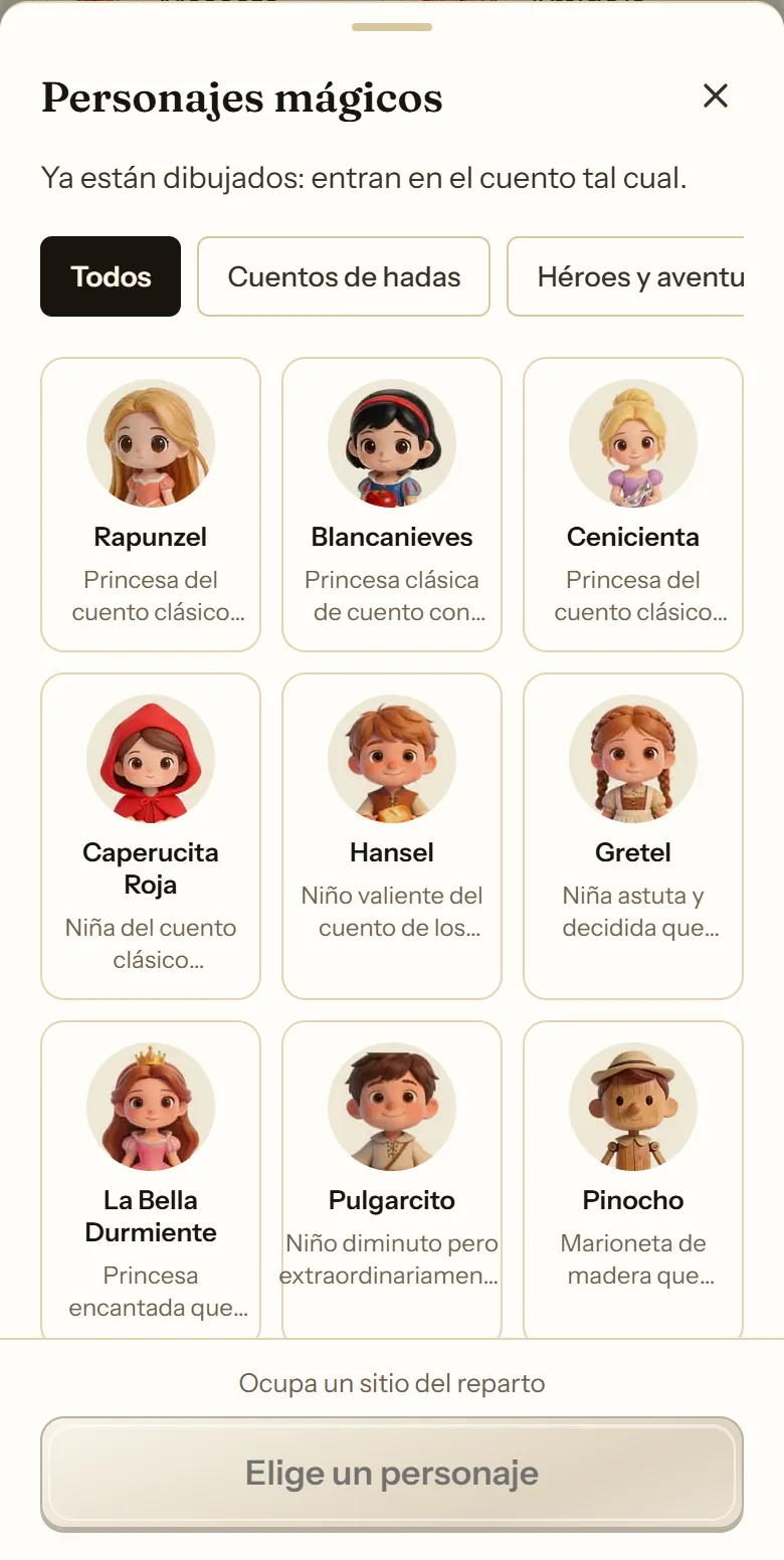 Galería de personajes mágicos de cuentosIA para añadir al reparto