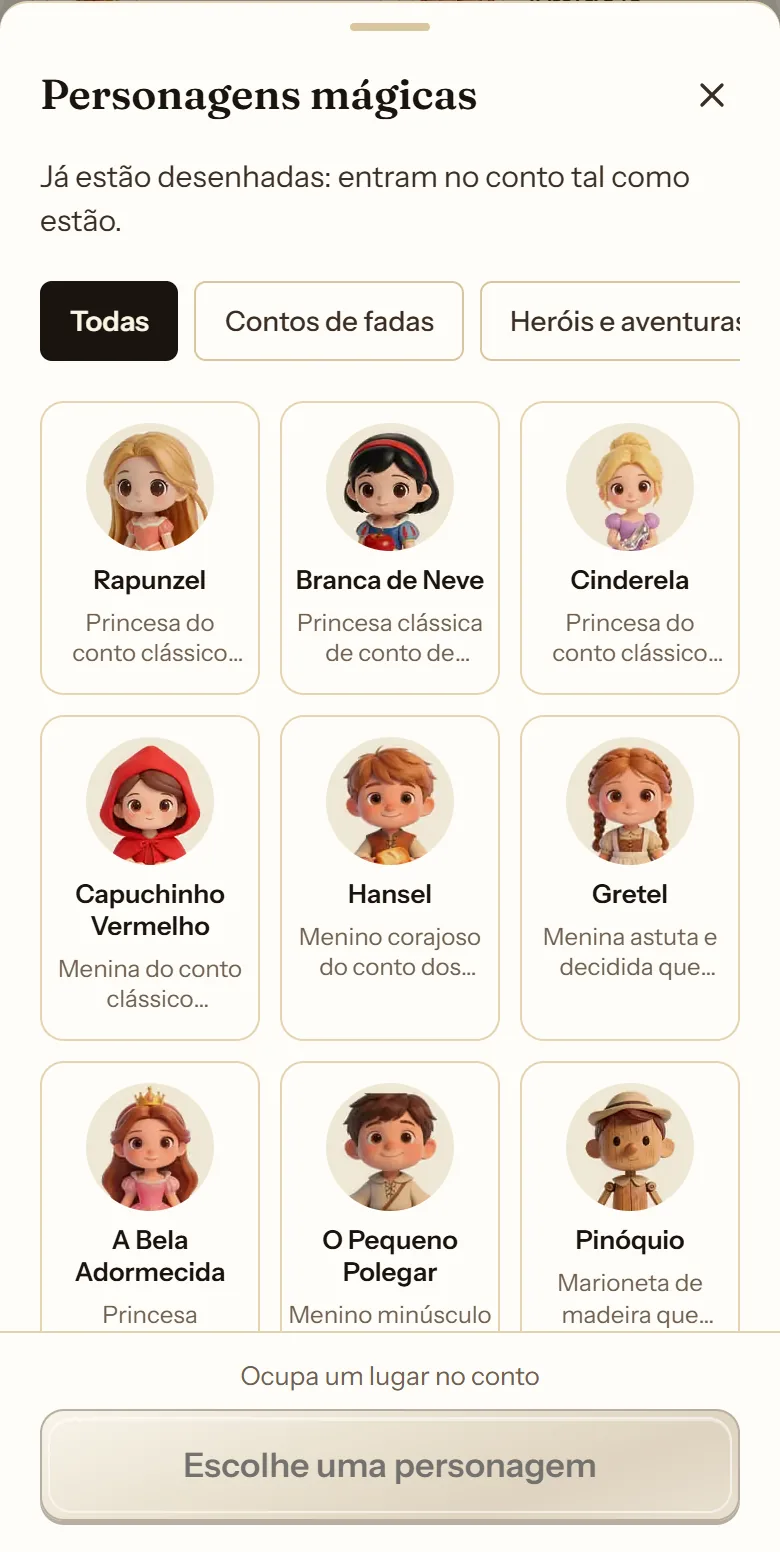 Galeria de personagens mágicas do cuentosIA para juntar ao conto