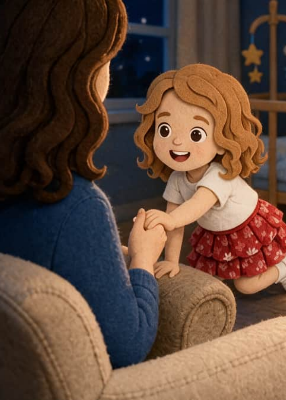 Mom holds Larita's hand and gently names her feeling of jealousy during a quiet moment