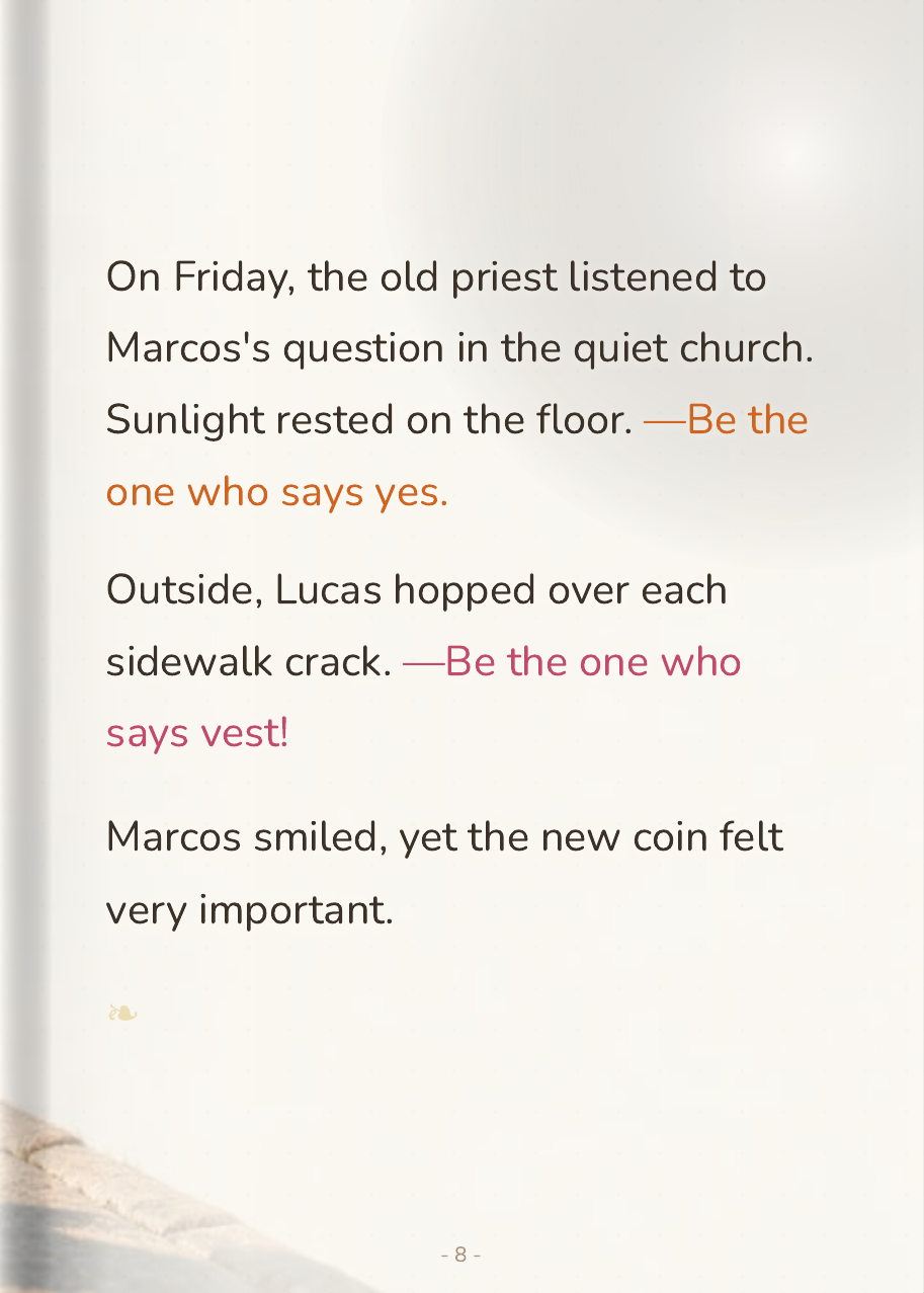 Marcos awake at night, thinking about the answers he has collected before the christening