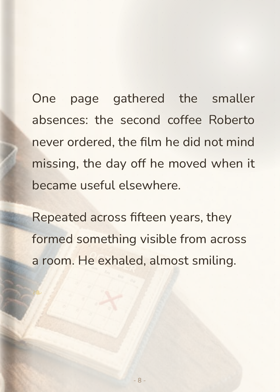Roberto at the kitchen table with the page that gathers the second coffee, the missed film and the day off he keeps moving