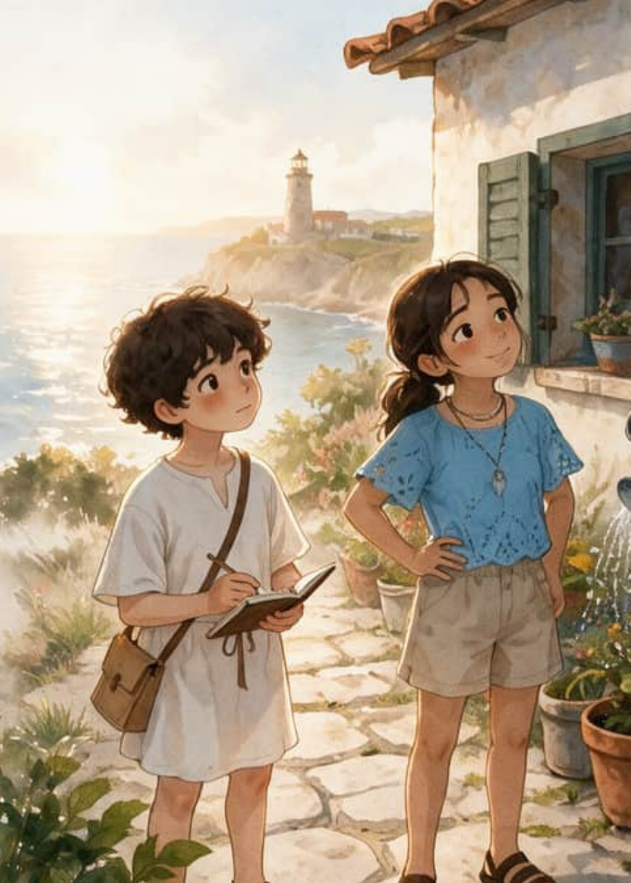 Teo y Sofi bajan a la cala al atardecer para descifrar el c&oacute;digo de destellos del faro