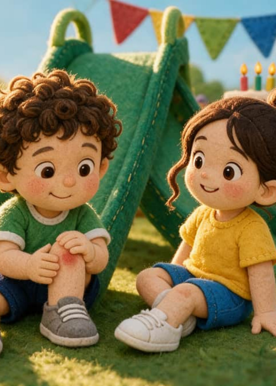 Mateo y Valentina se turnan para tirarse por el tobogán en la fiesta de cumpleaños.